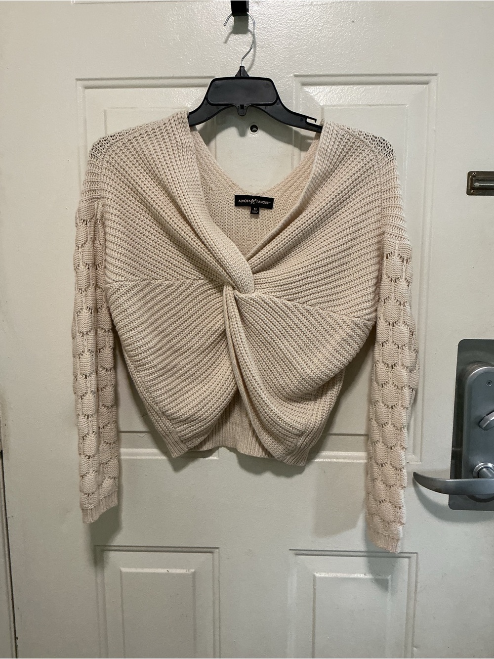 Almost Famous Cream Knotted Off-Shoulder Sweater